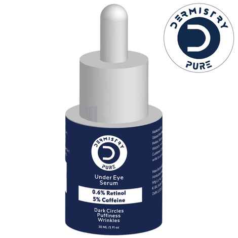 Dermistry Pure 0.6% Retinol 5% Caffeine Anti-Ageing Under Eye Serum for Aging Removes Fine Lines Wrinkles Dark Circles Puffiness & Puffy Eyes Rejuvenating 30 ml