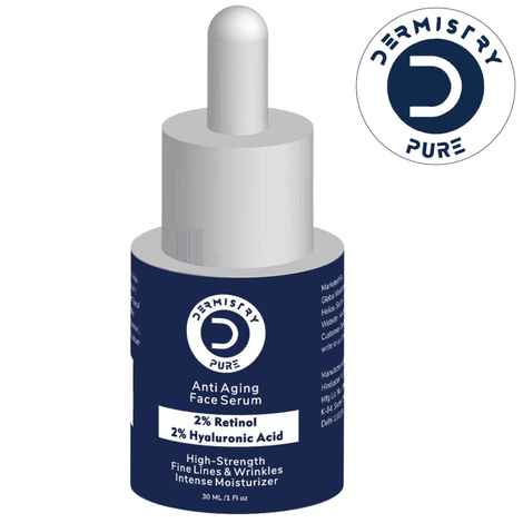 Dermistry Pure 2% Retinol 2% Hyaluronic Acid High-Strength Anti Aging Ageing Face Serum Removes Fine Lines & Wrinkles Skin Deep Hydration Intense Moisturizer 30 ml