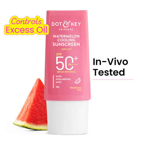 Buy Dot & Key Watermelon Cooling Sunscreen SPF 50+ PA++++, In-Vivo Tested Sunscreen for Oily Skin & Combination Skin - No White Cast, 30 gm - Purplle