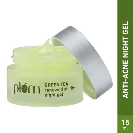 Plum Green Tea Renewed Clarity Night Gel Mini | Hydrates Skin & Fights Acne | Lightweight, Quick-Absorbing, Non-Sticky Gel Texture | With Willow Bark & Salicylic Acid | Oily, Acne-Prone Skin | 100% Vegan - 15 ml
