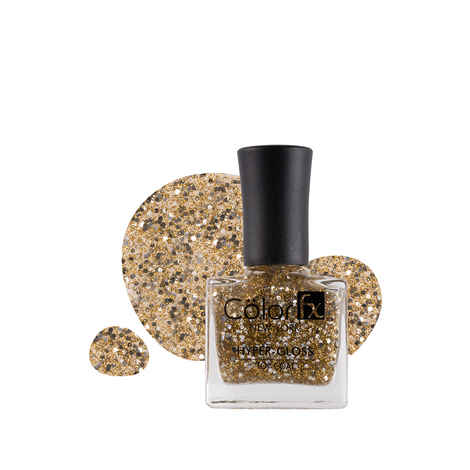 Color Fx New York Hyper-Gloss Top Coat Nail Polish, Transparent Gel Like Finish, Gold Glitter Finish, 21 Toxins Free, Long Lasting, Clear Nail Paint Women 9 ml