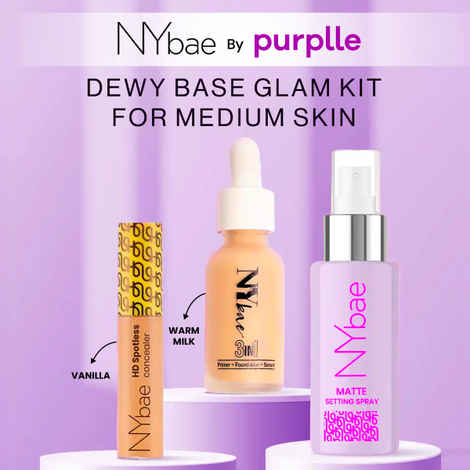 NY Bae Matte Base Glam Kit for Medium Skin (Spotless Concealer - Bisque (11gm) + 3 in 1 Serum Foundation - Cool Toffee (30 ml) + Matte Setting Spray (60 ml)