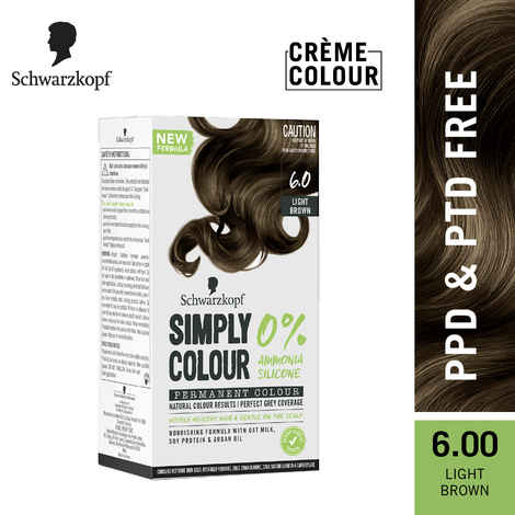 Schwarzkopf Simply Colour Permanent Hair Colour For 100% Grey Coverage - 6.00 Light Brown, 142.5 ml