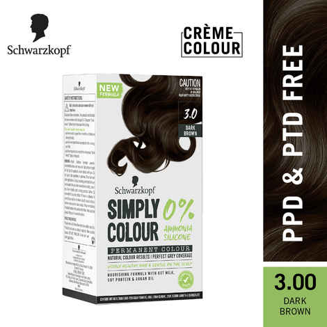 Schwarzkopf Simply Colour Permanent Hair Colour For 100% Grey Coverage - 3.00 Dark Brown (142.5 ml)