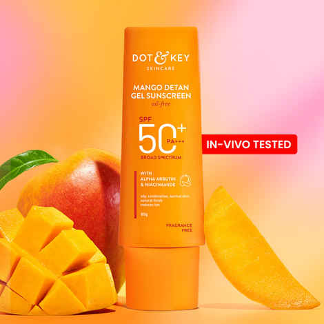 Buy Dot & Key Mango Detan Gel Sunscreen SPF 50+ PA+++ In-Vivo Tested Sunscreen with Alpha-Arbutin & Niacinamide, Controls Tanning, 120 Minutes Water Resistant- 50g - Purplle