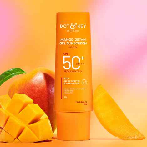 Dot & Key Mango Detan Gel Sunscreen SPF 50+ PA+++ with Alpha Arbutin & Niacinamide - 80 gm