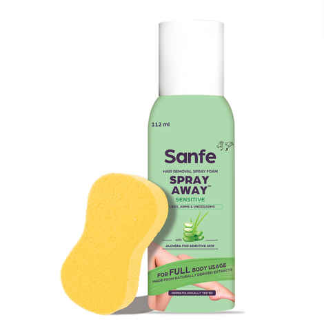 Buy Sanfe Spray Away Hair Removal Spray - Sensitive (Aloe Vera) 112 ml Removes Hair in 10 Minutes - Purplle