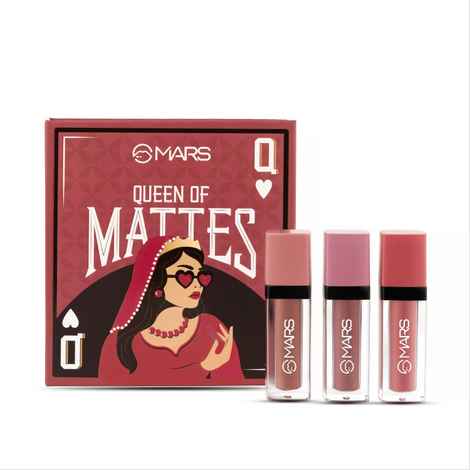 MARS Queen of Mattes Liquid Lipsticks Box Set of 3 (13.5 ml) (PEACHES & NUDES) | Smudgeproof & Transferproof | Intense Pigmentation Long-Lasting Wear | Customizable Colors | Matte Finish