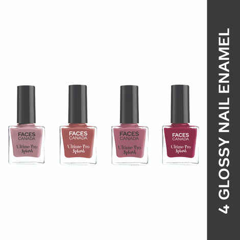 FACES CANADA Ultime Pro Splash Nail Enamel Combo - Set of 4 - Floral Dream 56, Plum 207, Marooned 401, Marmalade 108 (8ml x 4)