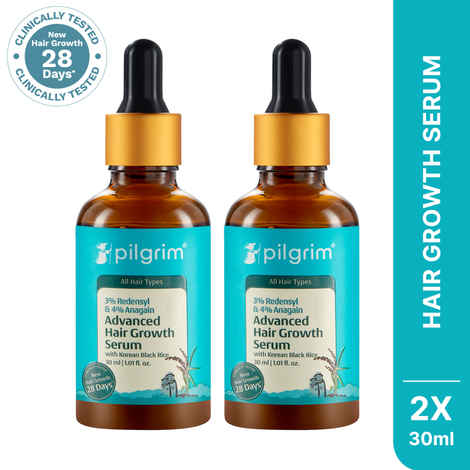 Pilgrim 3% Redensyl & 4% Anagain Hair Growth Serum for Women & Men | Reduces Hair Fall & Boosts Hair Regrowth | Non-Sticky & Sulfate-Free | Pack of 2 (60 ml) Haircare Kit