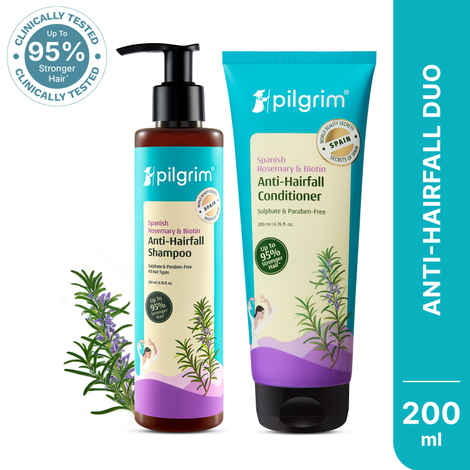 Pilgrim Spanish Rosemary & Biotin Anti-Hairfall Shampoo & Conditioner Combo of 2 – Hair Strengthening & Fall Control – Pack of 2 (200ml Each) Haircare Kit