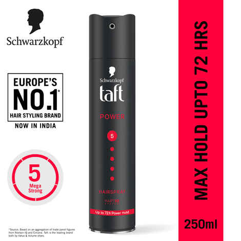 Schwarzkopf TAFT Power Hair Spray With Caffeine Formula For Strengthening Hold 5, Lasts 72 Hrs-250 ml