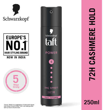 Schwarzkopf TAFT Power Hold 5 Hair Spray for Heat Protection, Gives Cashmere like Softness - 250 ml