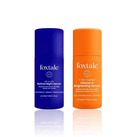Foxtale Vitamin C Serum 15% L-Ascorbic Acid and 1% Vitamin E Brightening Serum & 0.15% Retinol Night Serum (10 ml +10ml)