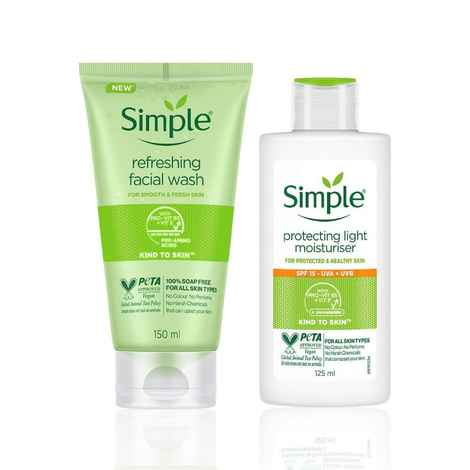 Buy Simple Kind To Skin Refreshing Face Wash (150 ml) |+ Protecting Light Moisturiser SPF 15 (125 ml) - Purplle
