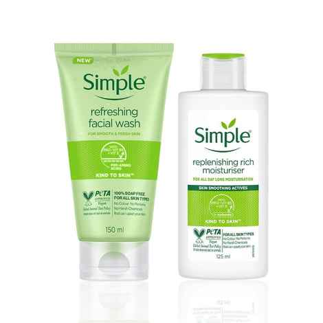 Buy Simple Kind To Skin Refreshing Face Wash (150 ml) |+ Replenishing Rich Moisturiser (125 ml) - Purplle