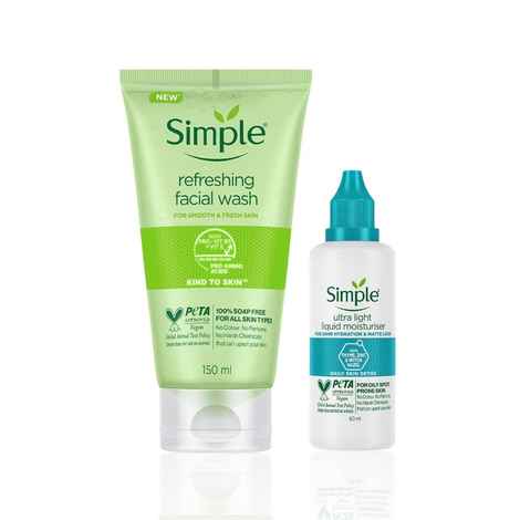 Buy Simple Kind To Skin Refreshing Face Wash (150 ml) + Daily Skin Detox Ultra-Light Liquid Moisturiser 60 ml - Purplle