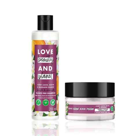 Buy Love Beauty Planet Curry Leaves Biotin & Mandarin Sulfate Free Shampoo for long & strong hair 200 ml + Curry Biotin & Moringa Hair Mask 200 ml - Purplle