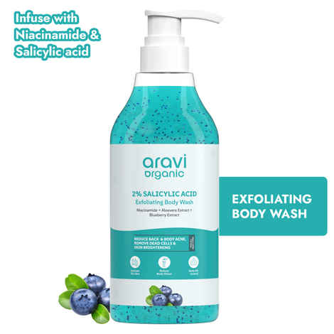 Aravi Organic 2% Salicylic Exfoliating Body Wash with Niacinamide and Bluberry – Prevents Body Acne, Dead Cells, Deep Cleanses & Odor Defense - Suitable for All Skin Types - SLS & Paraben Free (300 ml)
