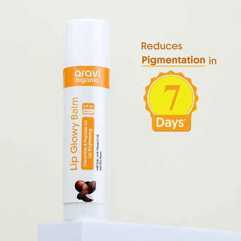 Buy Aravi Organic Lip Glowy Balm with SPF 50 PA+++ | Enriched with Kojic Acid, Ceramide & Peptide | Brightens & Hydrates Dry Lips | Soft, Healthy Lips & Sun Protection | Natural Lip Care – 5 gm - Purplle