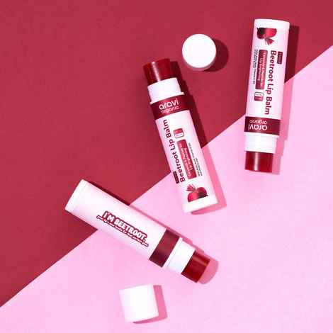 Aravi Organic Beetroot Tinted Lip Balm With SPF 50 PA+++ & Kojic Acid - Ceramide & Peptide For Lip Brightening & Hydrating - SLS & Paraben Free - 5 gm