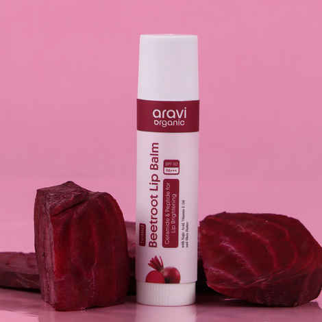 Aravi Organic Beetroot Tinted Lip Balm SPF 50 PA+++ | With Kojic Acid, Ceramide & Peptide | Lip Brightening & Hydrates Dry Lips | Soft, Healthy Lips & Sun Protection | Natural Lip Care – 5 gm