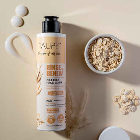 Taupe Rinse & Renew 100% Natural Oat Milk Face Wash with Probiotics & Vitamin E | Vegan, Non-Foaming, Gentle & Non-Drying | For All Skin Types | Paraben & Sulphate-Free | Dermatologically Tested | Eco-Friendly | 200 ml