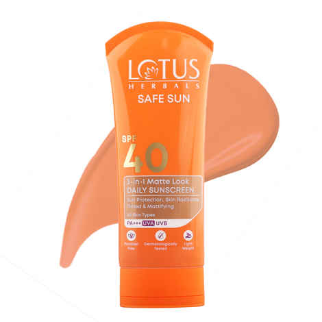 Lotus Herbals Safe Sun 3 In 1 Daily SunscreenA | Matte Look | SPF 40 | PA+++ | For All Skin Types | 50 gm