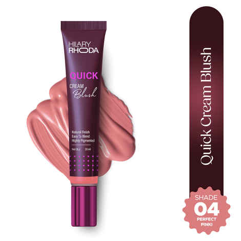 Hilary Rhoda Quick Cream Blush | Highly Pigmented & Dewy Finish | Buildable Coverage | Weightless & Easy to Apply | 20 ml (Perfect Pink- Shade 4)