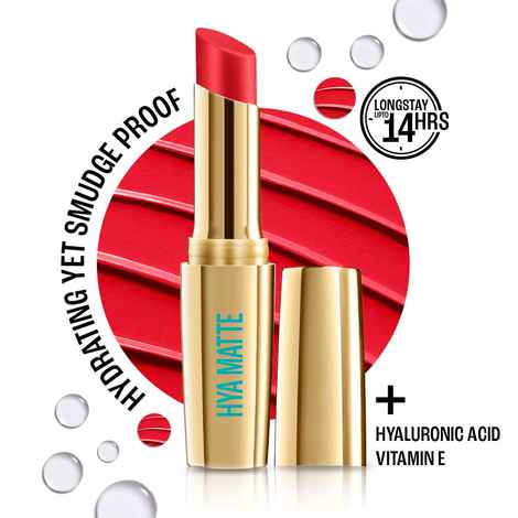Lakme 9to5 Hya Matte Lipstick With Hyaluronic Acid & Vitamin E, Hydrating, Smudge Proof, Long-lasting Up To 14Hrs - Red Alert - 3.6 gm