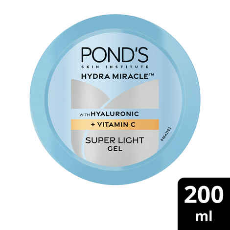 Ponds Hydra Miracle Super Light Gel with Hyaluronic Acid & Vitamin C - Non-Sticky Non-Oily Refreshing Gel, For All Skin Types, Brightens Skin - 200 gm