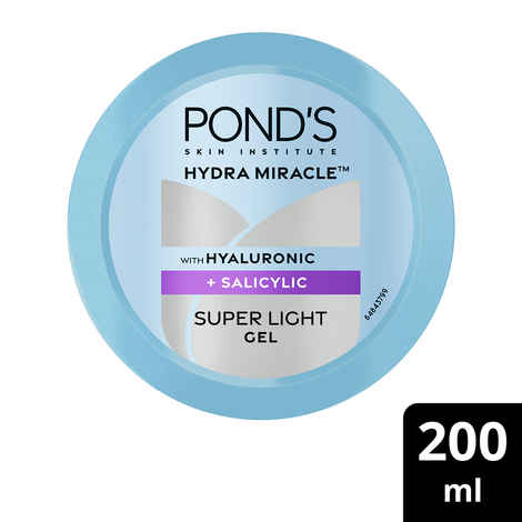 Ponds Hydra Miracle Super Light Gel with Hyaluronic Acid & Salicylic - Non-Sticky Non-Oily Refreshing Gel | For All Skin Types | Reduces pores and acne - 200 gm