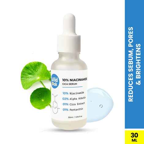 Wild Oak 10% Niacinamide Alpha Arbutin Cica Serum for Face | Reduces Sebum Pigmentation, Evens Skin Tone & Minimises Pores | Skin Brightening & Acne Scar | 30 ml