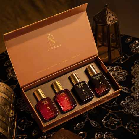 Buy Nisara Long-Lasting Unisex Oud Gift Set 4x15 ml(60 ml) | Notes:- Rose, Musk, Leather, Woody Oud | Travel & Pocket-Friendly Perfume Kit for All Moods & Occasions | Perfect for Men & Woman, Wife, Friend, Girlfriend, and Boyfriend - Purplle