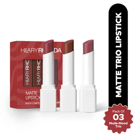 Hilary Rhoda Matte Trio Lipstick | Matte Finish & Long Lasting Lipstick | Pack of 3 Lipsticks | Highly Pigmented & Glides Smoothly | Vegan & Cruelty-Free -3g x 3U (Nude-Mood Trio - Shade 2)