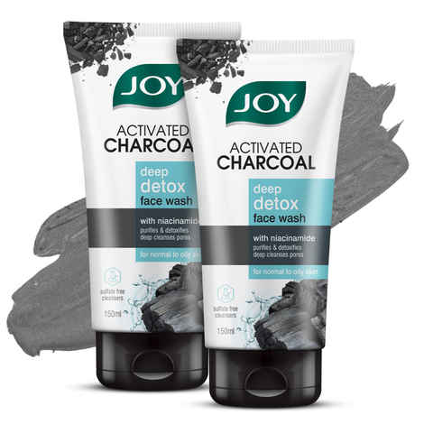 Buy Joy Activated Charcoal Face Wash for Oily Skin (150 ml x 2) | Controls Oil & Removes Dirt & Blackheads | Fights Pollution, Reduces Acne & Pimples For a Clearer & Smoother Skin - Purplle