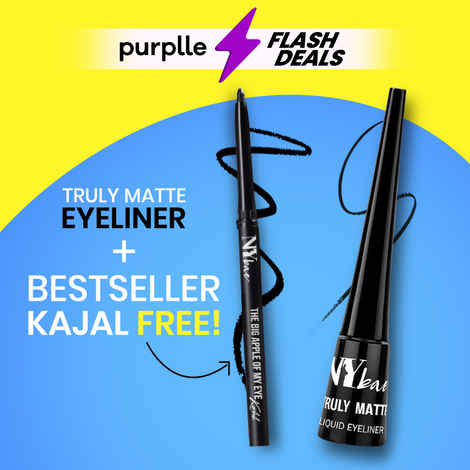 NY Bae Waterproof Duo | The Big Apple Of My Eyes Kohl Kajal - Black (0.30 gm) | Truly Matte Liquid Eyeliner - Bold Black (4.5 ml) | Waterproof & Smudge proof Eyeliner & Kajal | Long Lasting |Eyeliner & Kajal Combo Pack | Essential Eye Makeup Kit