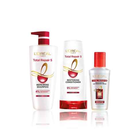 Buy L'Oreal Paris Total Repair 5 Haircare Kit (Shampoo (1000 ml) +  Conditioner (180 ml) + Serum (80 ml))Combo of 3 - Purplle