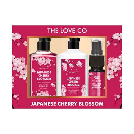 The Love Co Japanese Cherry Blossom Gift Collection | Indulge in Travel Pack Shower Gel, Body Lotion & Shampoo | Ideal Birthday & Special Occasion Hamper - Pack of 3