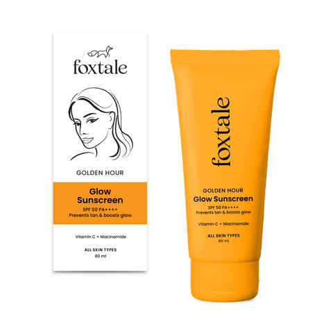 Foxtale SPF 50 Vitamin C & Niacinamide Glow Sunscreen with PA++++ | Lightweight, Fast Absorbing | UVA & UVB Filters | Prevents Tanning, No White Cast | Non-Greasy | For Men & Women, All Skin Types - 80 ml