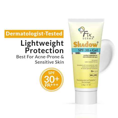 Fixderma Shadow Sunscreen SPF 30+ Gel Sunscreen For Oily Skin, Sun Screen Protector SPF 30 For Body & Face, Broad Spectrum For Uva & Uvb Protection Non Greasy & Water Resistant For Unisex, 40 gm