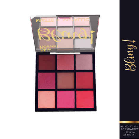 Blue Heaven Bling 9 in 1 Eyeshadow Palette | Highly Pigmented and Easily Blendable Eye Makeup | Matte & Metallic Shades | Long Lasting and Lightweight | Kiss of Blush, 12 gm