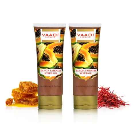 Vaadi Herbals Value Pack Of Papaya Fairness Scrub Gel With Honey & Saffron (110 gm X 2)