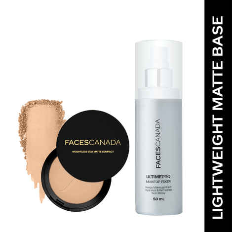 FACES CANADA Lightweight Matte Finish Combo - Weightless Stay Matte Compact Powder - Beige 03 (9 gm) + Ultime Pro Makeup Fixer (50 ml) | Long Lasting Makeup Setting Spray | Hides Imperfections | Flawless Finish