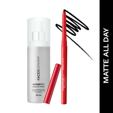 FACES CANADA Matte All Day Combo - Magneteyes Kajal - Black (0.35 gm) + Ultime Pro Makeup Fixer (50 ml) | Long Lasting Makeup Setting Spray | Waterproof & Smudgeproof