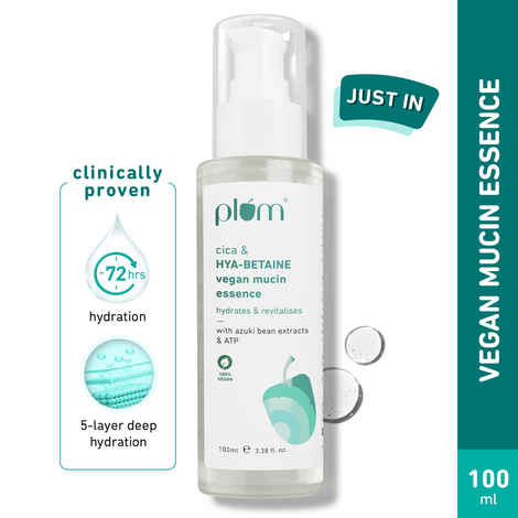 Plum Cica & HYA-BETAINE Vegan Mucin Essence | Intense Hydration, Soothing & Rejuvenation | With Azuki Bean Extracts & ATP | Lightweight, Quick-absorbing & Non-sticky | All Skin Types | Fragrance-free | 100% Vegan | 100 ml