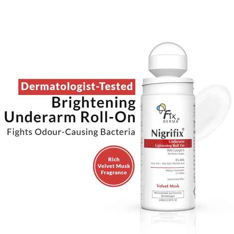 Fixderma Nigrifix Underarm Velvet Musk Roll on with 6% AHA, Lactic Acid & 1% Mandelic Acid & Kojic Acid | Brightens Skin & Exfoliates Underarm | For Sensitive Skin - 60 ml (Pack of 1)