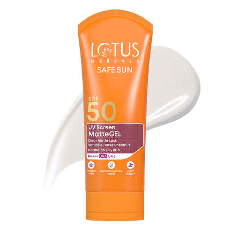 Lotus Herbals Safe Sun Uv Screen Mattegel Ultra Soothing Sunscreen | PA+++ | SPF 50 | Matte Look | Oil Control | For Normal to Oily Skin | 100 gm