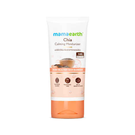 Mamaearth Chia Calming Moisturizer with Chia Seed & Ceramides for Healthy Skin Barrier |hydrated glow| Co-Created with Dermats | For Dry & Sensitive Skin | 24H Long Lasting Moisturization | Fragrance Free | 80 gm