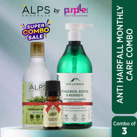 Alps Goodness Anti Hairfall Monthly Care Combo with Anti Hairfall Shampoo, Rosemary Water Spray & Rosemary essential oil I Hair Growth Experts I For thicker stronger hair| Hair Care Kit Combo of 3